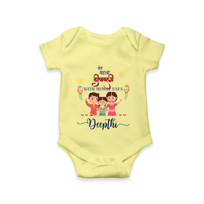 Happy Diwali | New Beginnings Celebration Romper - PASTEL YELLOW - New Born (Chest 14")
