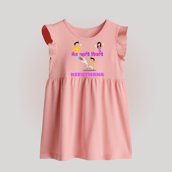 Happy Diwali | Laxmi Puja Little Star Baby Frock - BABY PINK - 0 - 3 Months Old (Chest 17")