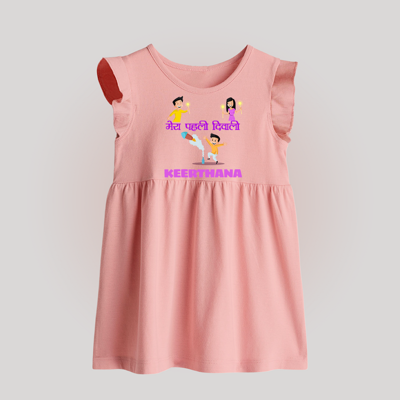 Happy Diwali | Laxmi Puja Little Star Baby Frock - BABY PINK - 0 - 3 Months Old (Chest 17")