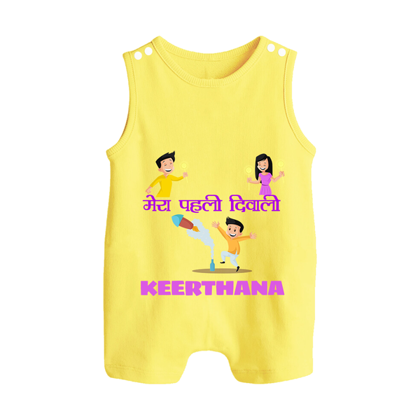 Happy Diwali | Laxmi Puja Little Star Romper Suit - PASTEL YELLOW - 0 - 5 Months Old (Chest 18")