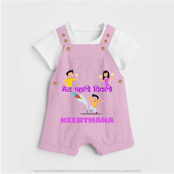 Happy Diwali | Laxmi Puja Little Star Dungaree Set - BABY PINK - 0 - 5 Months Old (Chest 18")