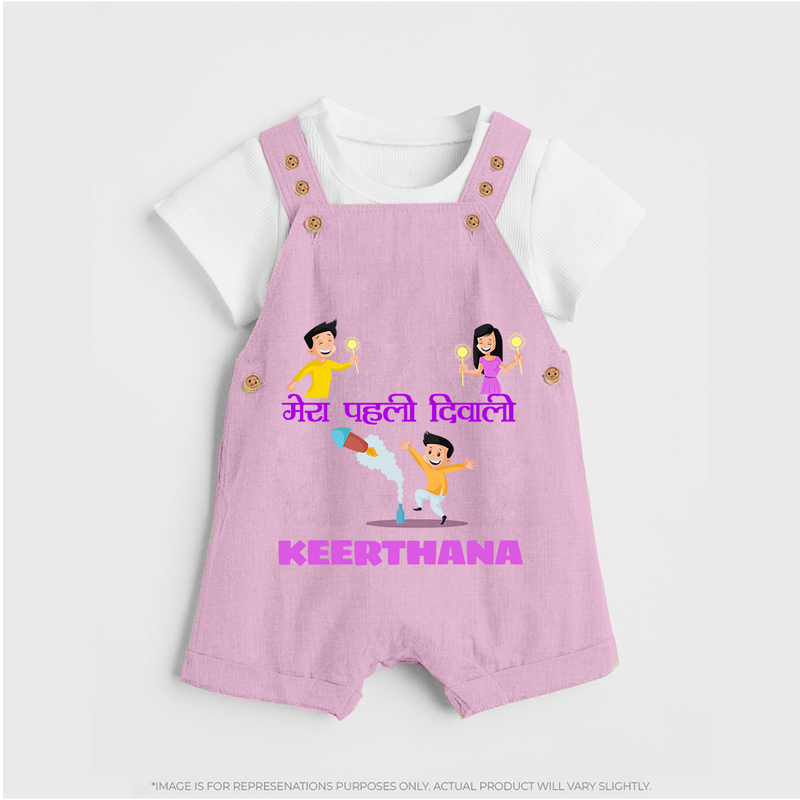 Happy Diwali | Laxmi Puja Little Star Dungaree Set - BABY PINK - 0 - 5 Months Old (Chest 18")