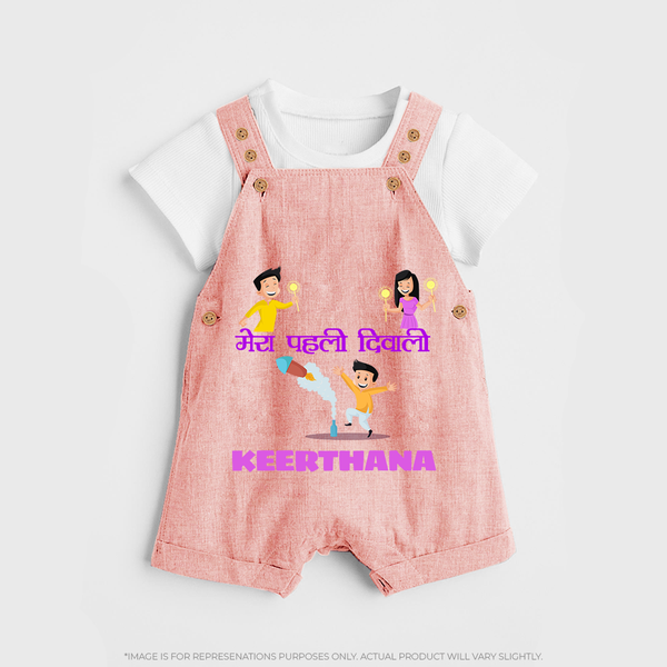 Happy Diwali | Laxmi Puja Little Star Dungaree Set - PEACH - 0 - 5 Months Old (Chest 18")