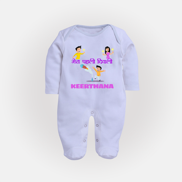 Happy Diwali | Laxmi Puja Little Star Sleep Suit - BABY BLUE - New Born (Chest 7.5")