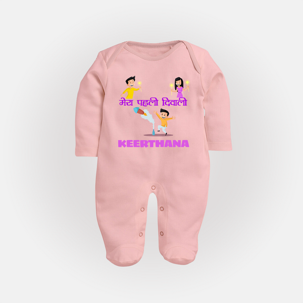 Happy Diwali | Laxmi Puja Little Star Sleep Suit - BABY PINK - New Born (Chest 7.5")