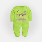 Happy Diwali | Laxmi Puja Little Star Sleep Suit - LIME GREEN - New Born (Chest 7.5")