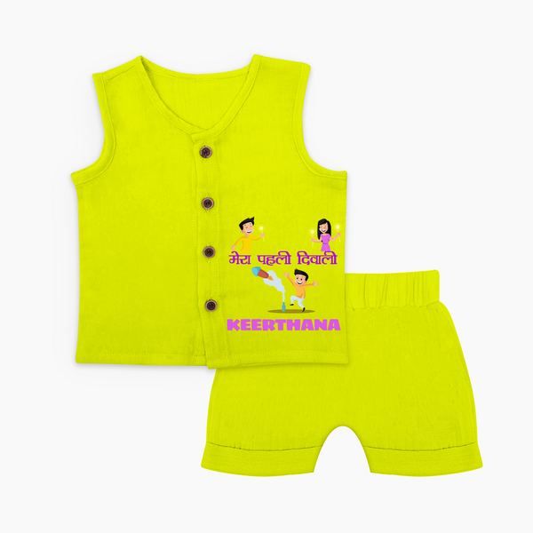 Happy Diwali | Laxmi Puja Little Star Jabla Set - LIME GREEN - 0 - 3 Months Old (Chest 9.8")