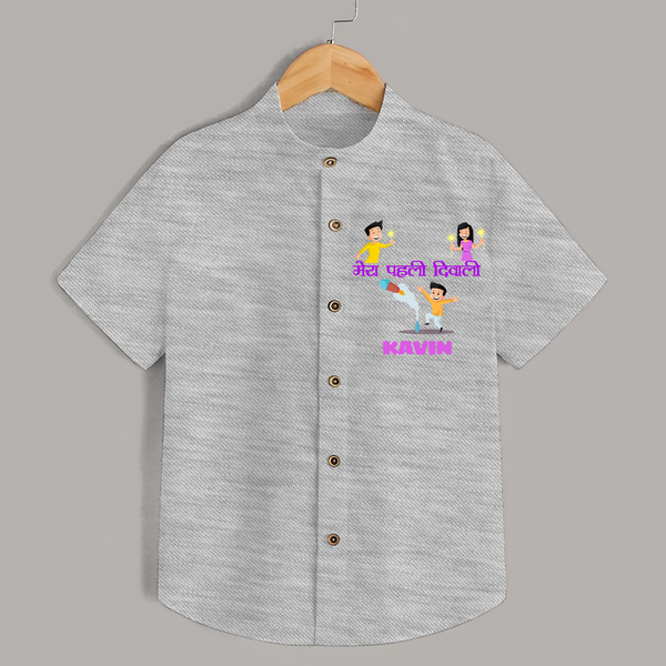 Happy Diwali | Laxmi Puja Little Star Shirt - GREY - 0 - 6 Months Old (Chest 23")