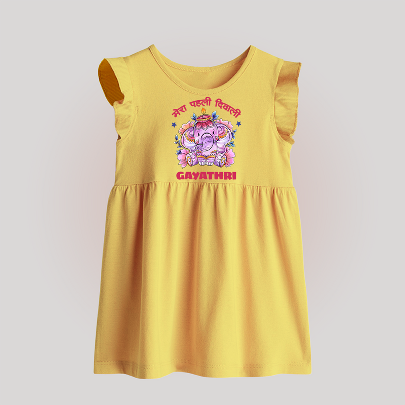 Happy Diwali | Little Star of the Celebration Baby Frock - PASTEL YELLOW - 0 - 3 Months Old (Chest 17")