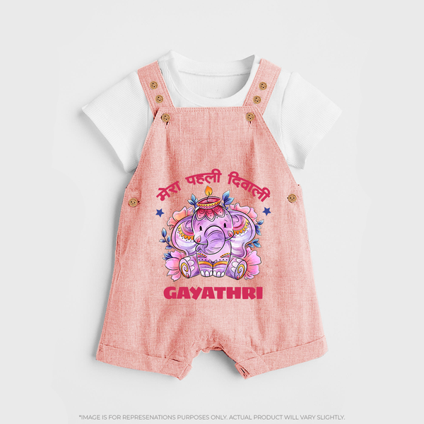 Happy Diwali | Little Star of the Celebration Dungaree Set - PEACH - 0 - 5 Months Old (Chest 18")