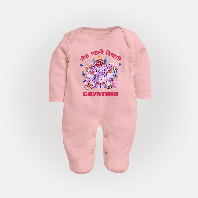 Happy Diwali | Little Star of the Celebration Sleep Suit - BABY PINK - New Born (Chest 7.5")