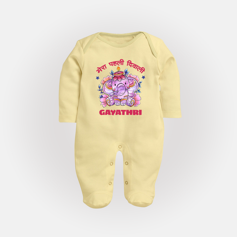 Happy Diwali | Little Star of the Celebration Sleep Suit - PASTEL YELLOW - New Born (Chest 7.5")