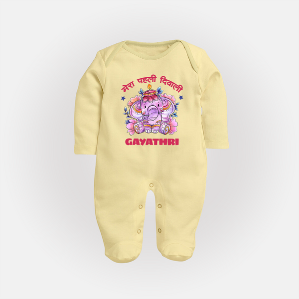 Happy Diwali | Little Star of the Celebration Sleep Suit - PASTEL YELLOW - New Born (Chest 7.5")