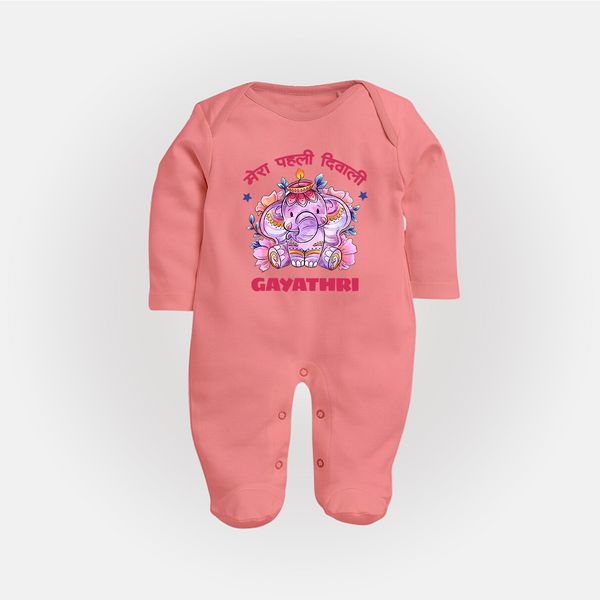 Happy Diwali | Little Star of the Celebration Sleep Suit - PEACH - New Born (Chest 7.5")
