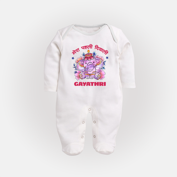 Happy Diwali | Little Star of the Celebration Sleep Suit - WHITE - New Born (Chest 7.5")