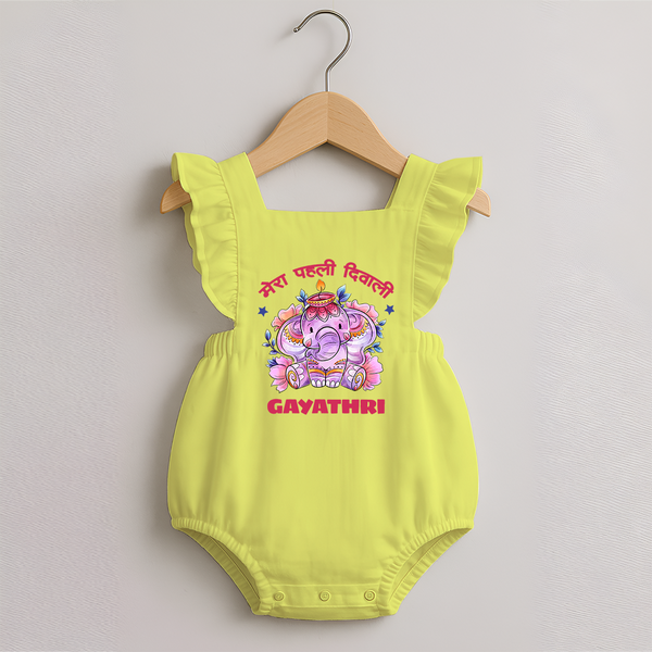 Happy Diwali | Little Star of the Celebration Romper Frock - PASTEL YELLOW - 0 - 3 Months Old (Chest 19")