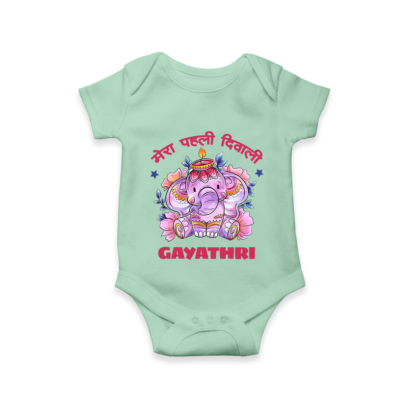 Happy Diwali | Little Star of the Celebration Romper - MINT GREEN - New Born (Chest 14")