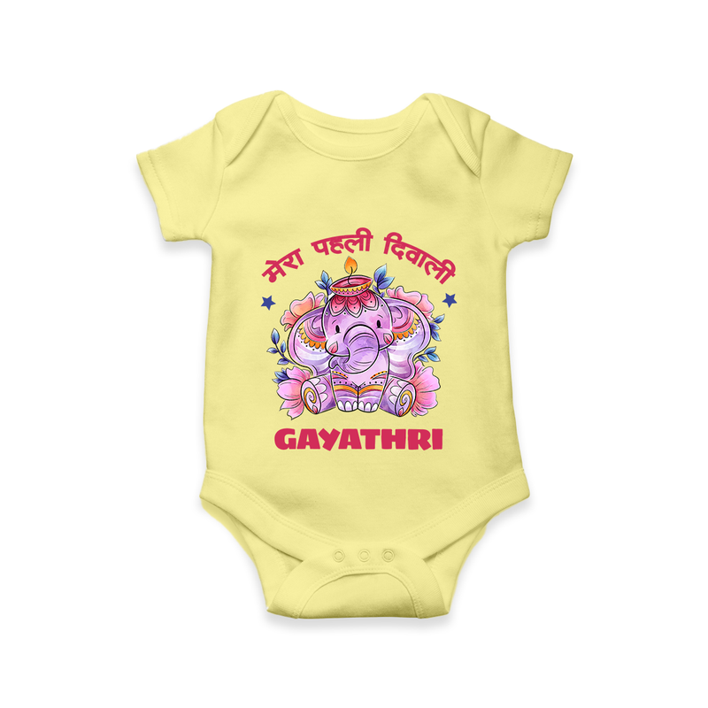 Happy Diwali | Little Star of the Celebration Romper - PASTEL YELLOW - New Born (Chest 14")