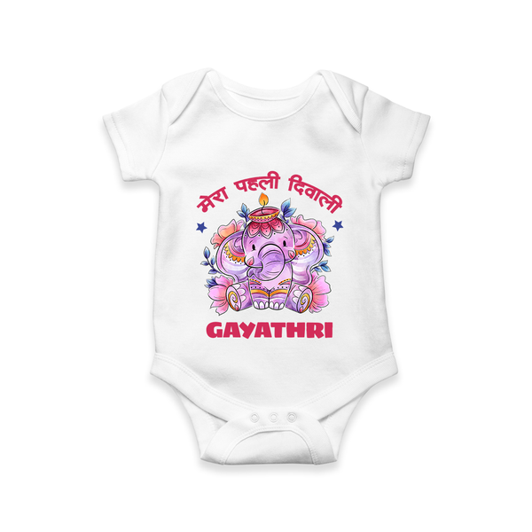 Happy Diwali | Little Star of the Celebration Romper - WHITE - New Born (Chest 14")