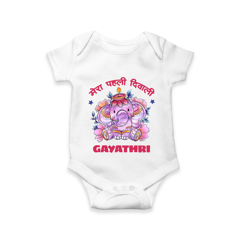 Happy Diwali | Little Star of the Celebration Romper - WHITE - New Born (Chest 14")