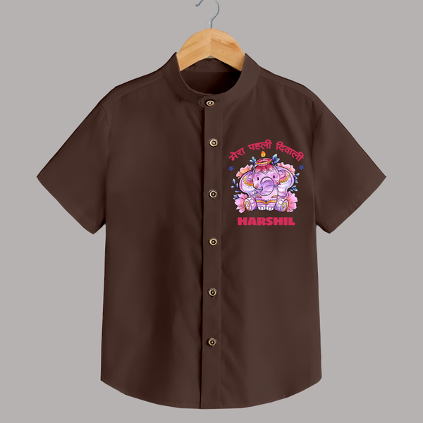 Happy Diwali | Little Star of the Celebration Shirt - CHOCOLATE BROWN - 0 - 6 Months Old (Chest 23")
