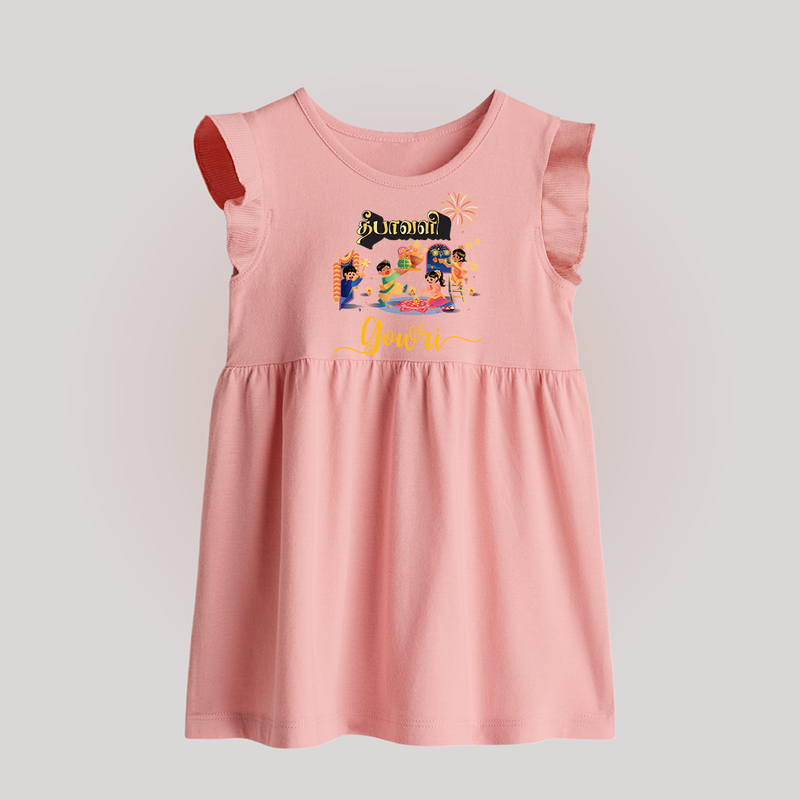 Happy Diwali | Traditional Celebration Fun Baby Frock - BABY PINK - 0 - 3 Months Old (Chest 17")