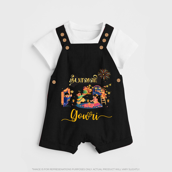 Happy Diwali | Traditional Celebration Fun Dungaree Set - BLACK - 0 - 5 Months Old (Chest 18")