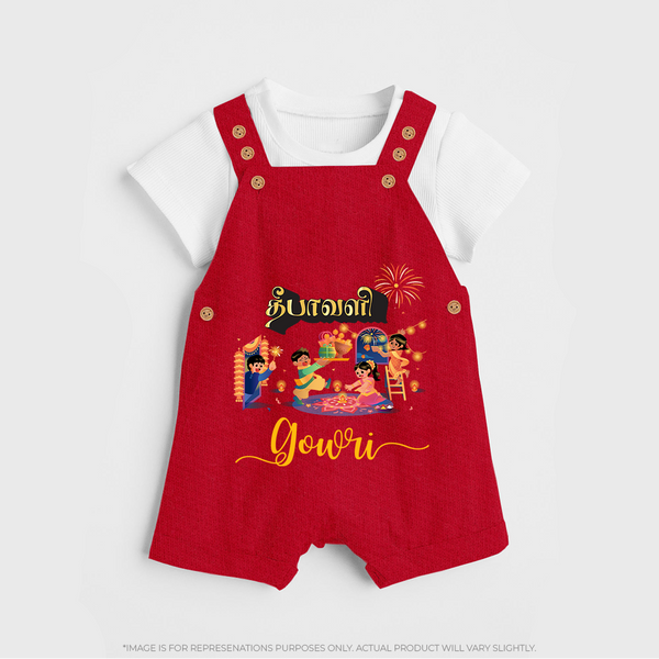 Happy Diwali | Traditional Celebration Fun Dungaree Set - RED - 0 - 5 Months Old (Chest 18")