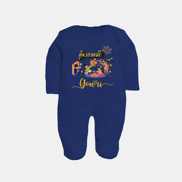 Happy Diwali | Traditional Celebration Fun Sleep Suit - NAVY BLUE - New Born (Chest 7.5")