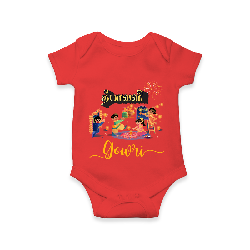 Happy Diwali | Traditional Celebration Fun Romper - RED - New Born (Chest 14")
