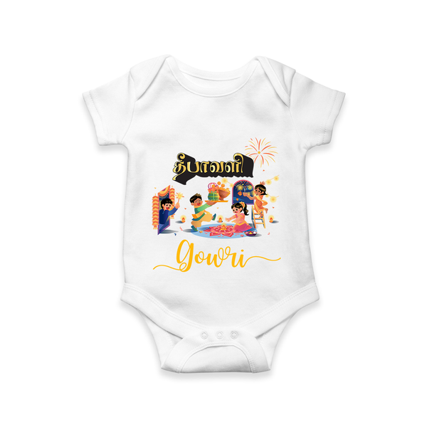 Happy Diwali | Traditional Celebration Fun Romper - WHITE - New Born (Chest 14")