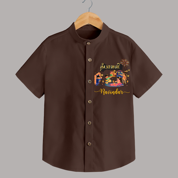 Happy Diwali | Traditional Celebration Fun Shirt - CHOCOLATE BROWN - 0 - 6 Months Old (Chest 23")