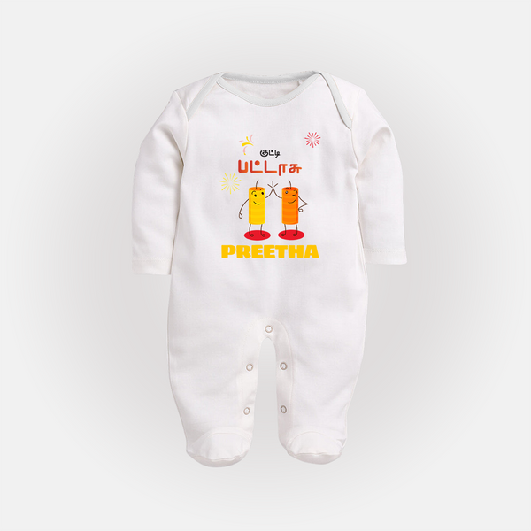 Happy Diwali | Celebration Heart and Fun Sleep Suit - WHITE - New Born (Chest 7.5")