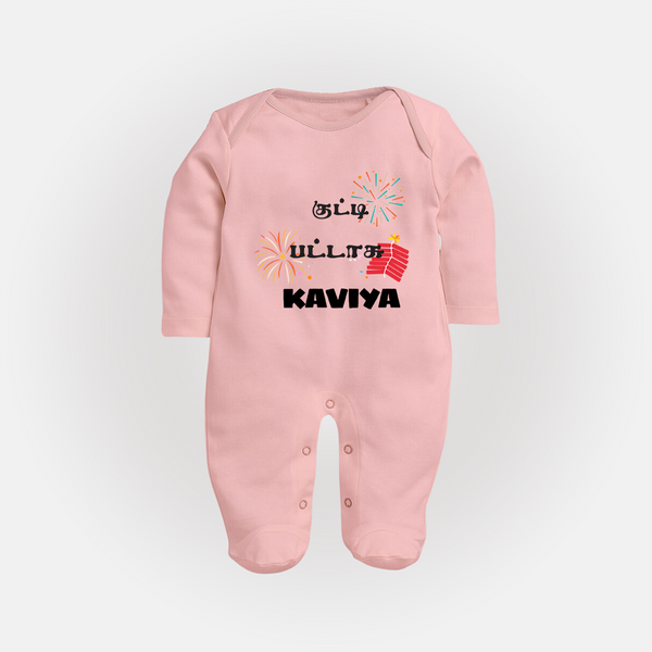 Happy Diwali | Mithai and Blessings Sleep Suit - BABY PINK - New Born (Chest 7.5")