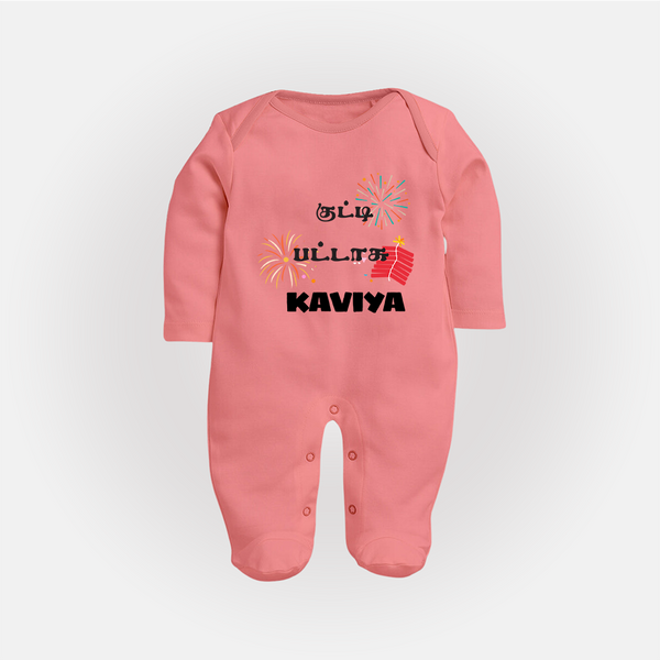 Happy Diwali | Mithai and Blessings Sleep Suit - PEACH - New Born (Chest 7.5")