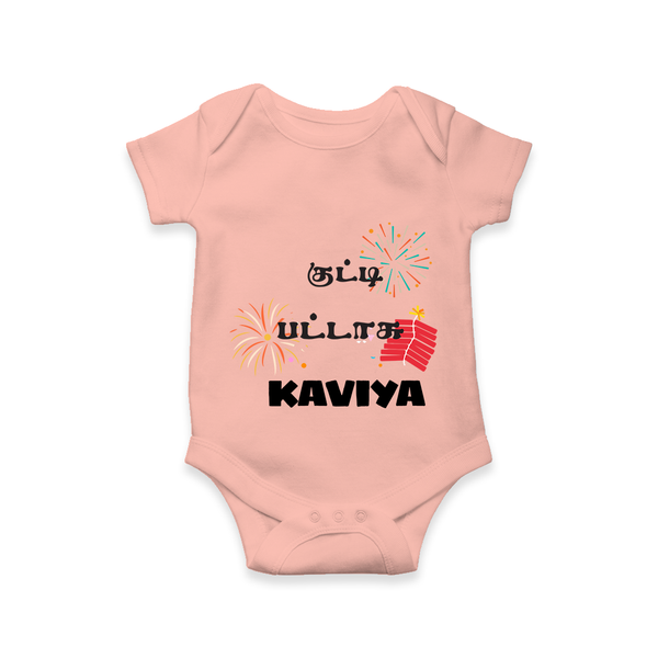Happy Diwali | Mithai and Blessings Romper - PEACH - New Born (Chest 14")