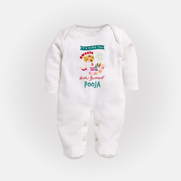 Happy Diwali | Cherished Diwali Celebration Sleep Suit - WHITE - New Born (Chest 7.5")