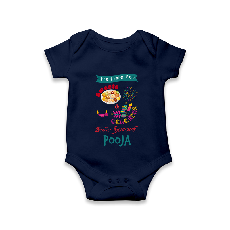 Happy Diwali | Cherished Diwali Celebration Romper - NAVY BLUE - New Born (Chest 14")