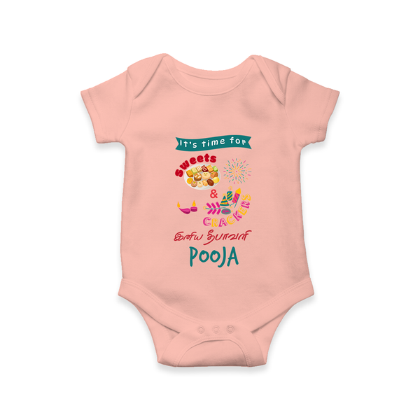 Happy Diwali | Cherished Diwali Celebration Romper - PEACH - New Born (Chest 14")