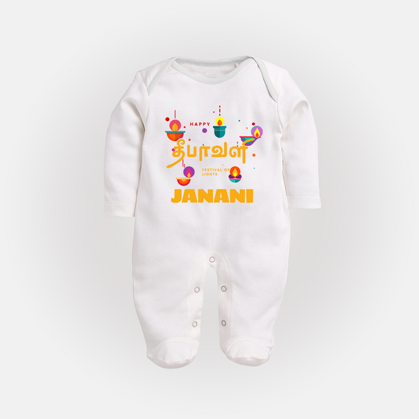 Happy Diwali | Rangoli Ready Celebration Sleep Suit - WHITE - New Born (Chest 7.5")