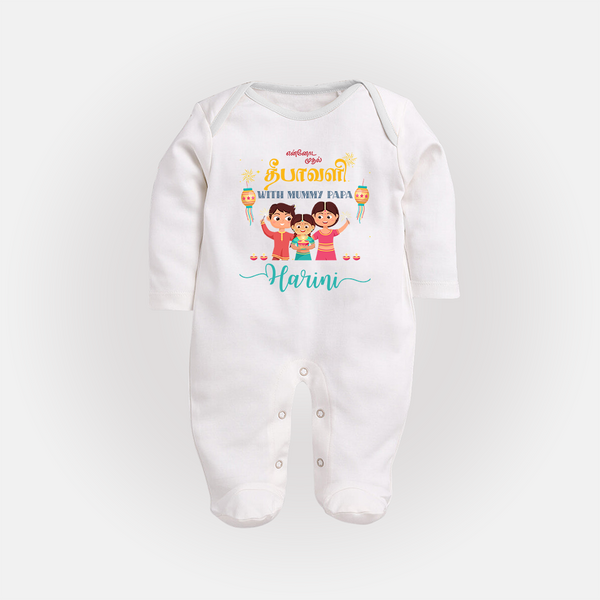 Happy Diwali | My First Diwali Fun Sleep Suit - WHITE - New Born (Chest 7.5")