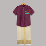 Happy Diwali | Dhanteras Celebration Shirt And Dhoti - WINE - 0 - 6 Months Old (Chest-23") (Dhoti length-14")