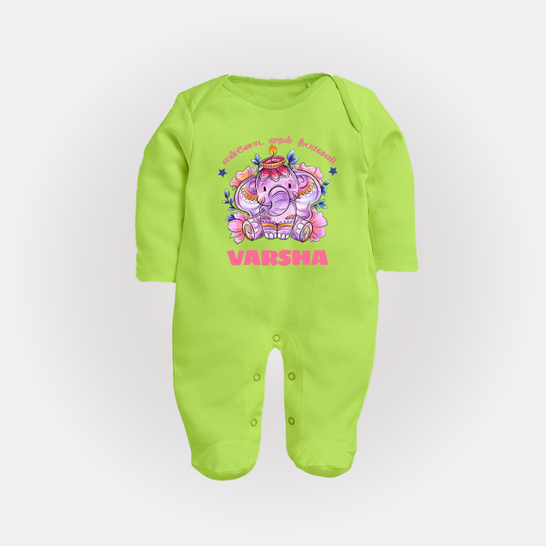 Happy Diwali | Celebration is Lighting Up Sleep Suit - LIME GREEN - New Born (Chest 7.5")