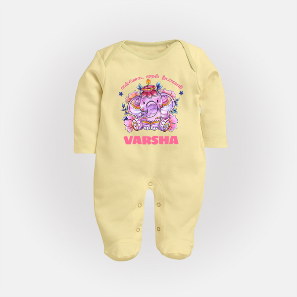 Happy Diwali | Celebration is Lighting Up Sleep Suit - PASTEL YELLOW - New Born (Chest 7.5")