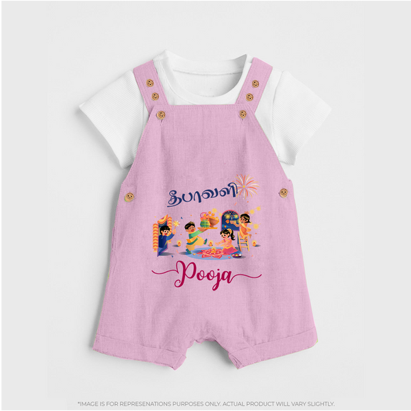 Happy Diwali | Prosperity and Fun Personalized Dungaree Set - BABY PINK - 0 - 5 Months Old (Chest 18")