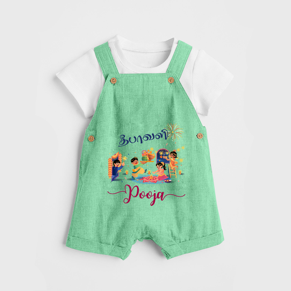 Happy Diwali | Prosperity and Fun Personalized Dungaree Set - GREEN - 0 - 5 Months Old (Chest 18")