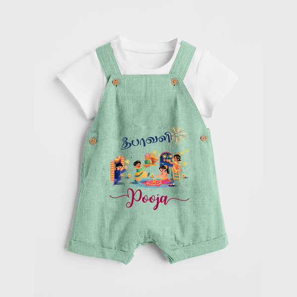 Happy Diwali | Prosperity and Fun Personalized Dungaree Set - MINT GREEN - 0 - 5 Months Old (Chest 18")