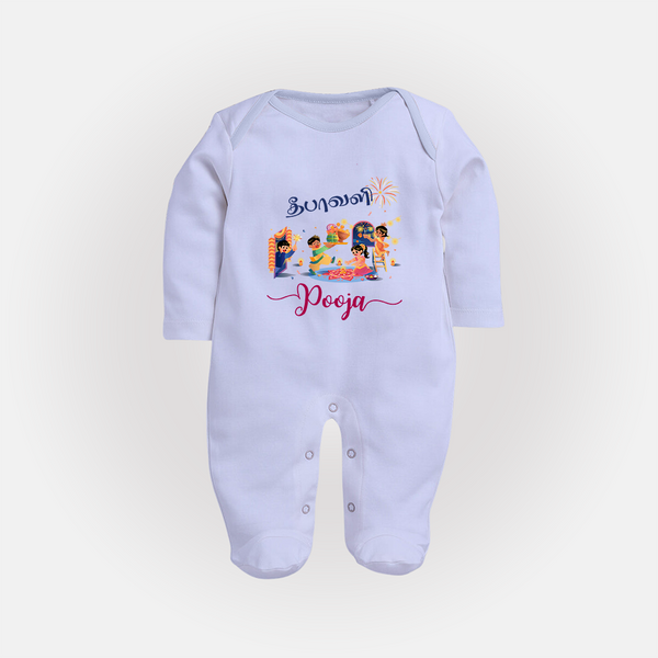 Happy Diwali | Prosperity and Fun Personalized Sleep Suit - BABY BLUE - New Born (Chest 7.5")