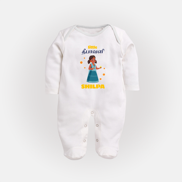 Happy Diwali | Grand Celebration Little One Sleep Suit - WHITE - New Born (Chest 7.5")