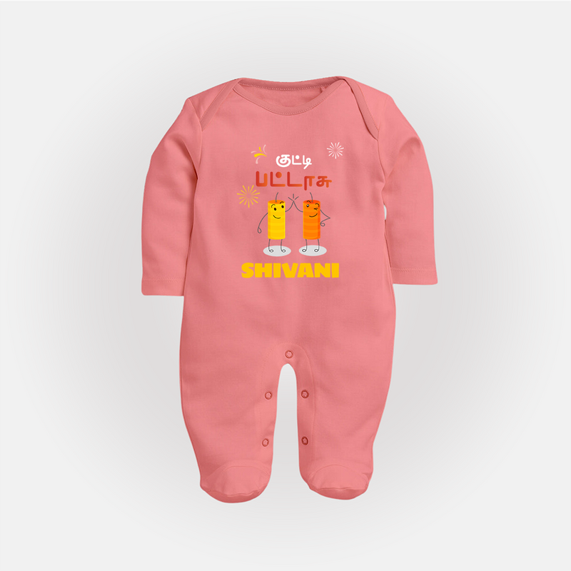 Happy Diwali | First Diwali Tradition Sleep Suit - PEACH - New Born (Chest 7.5")